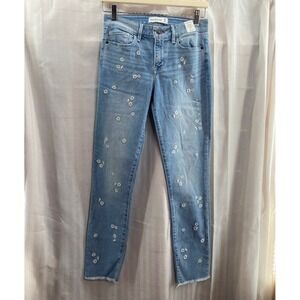 Abercrombie Fitch Mid Rise Super Skinny Ankle Jeans 26 NWT $99 Floral Embroidery